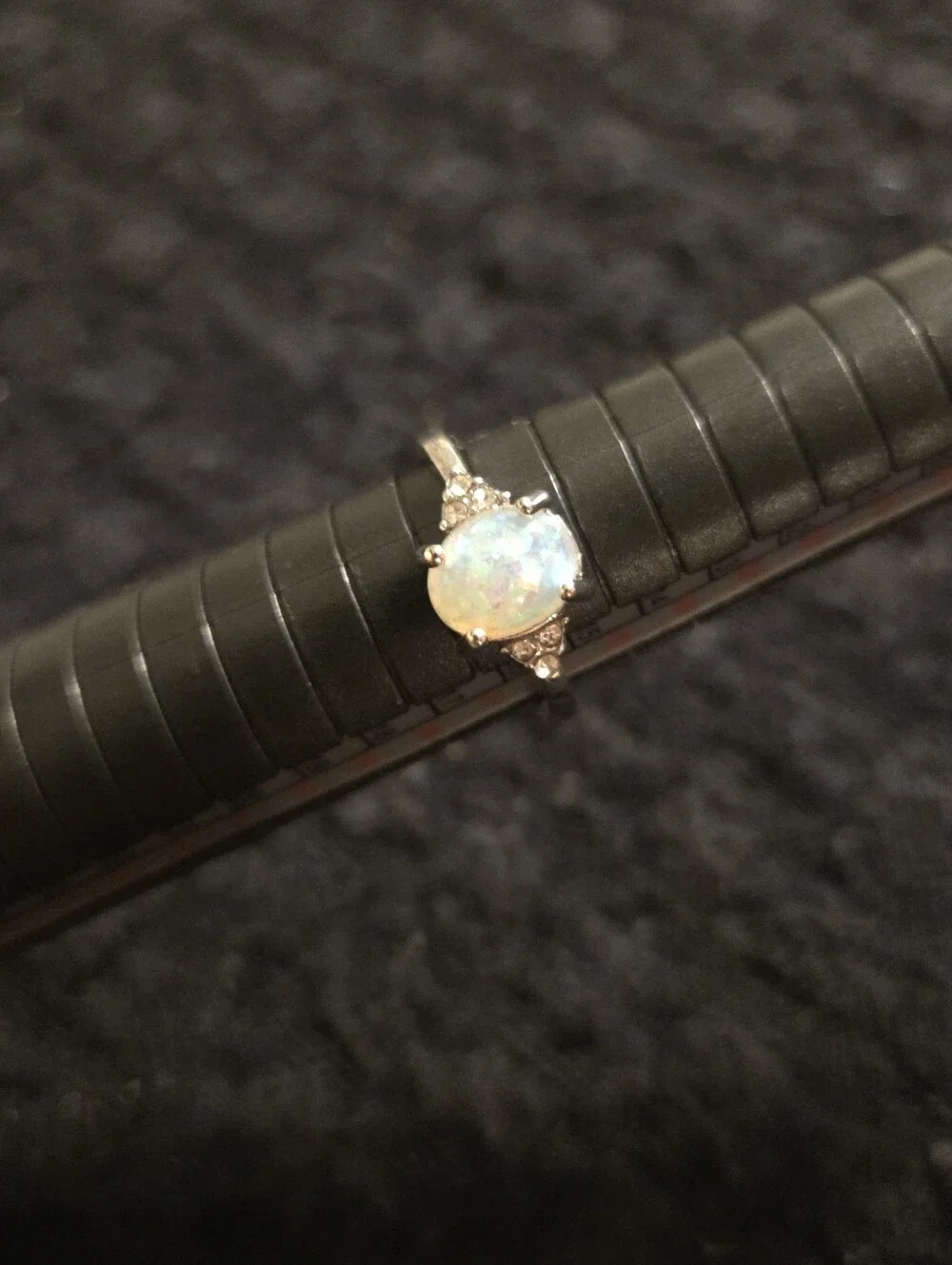 Silver-plated Oval Fire Opal Ring with CZ Accents